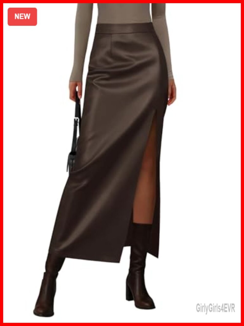 Faux Leather Long Pencil Skirt High Waist Maxi Thigh Slit